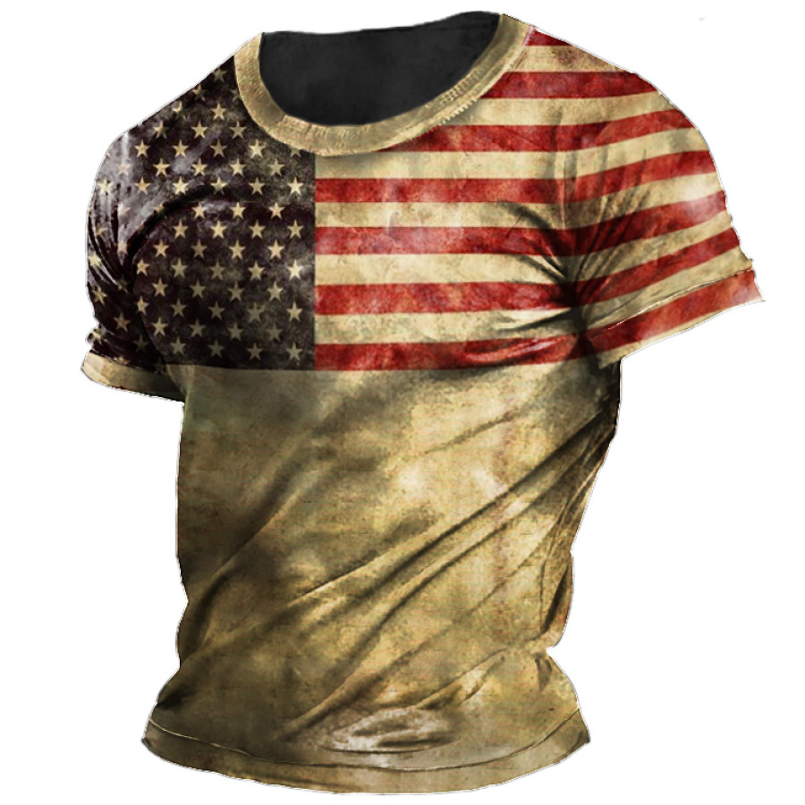 

Men's Vintage American Flag Print Short Sleeve T-Shirt
