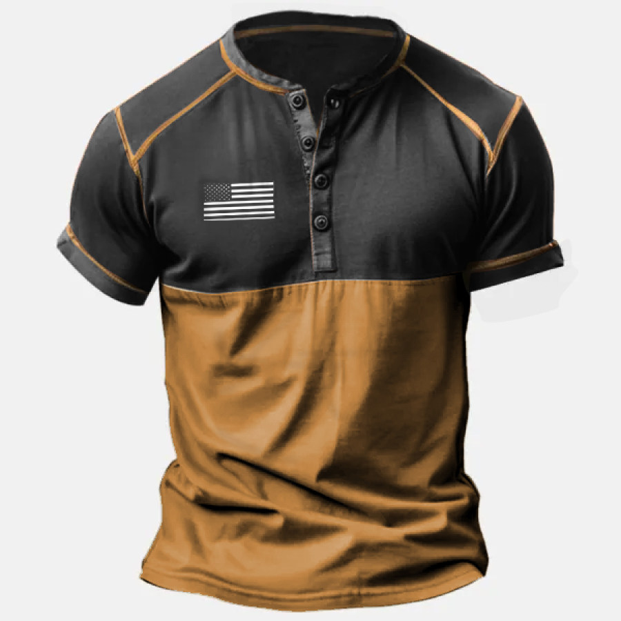 

American Flag Vintage Colorblock Henley T-Shirt