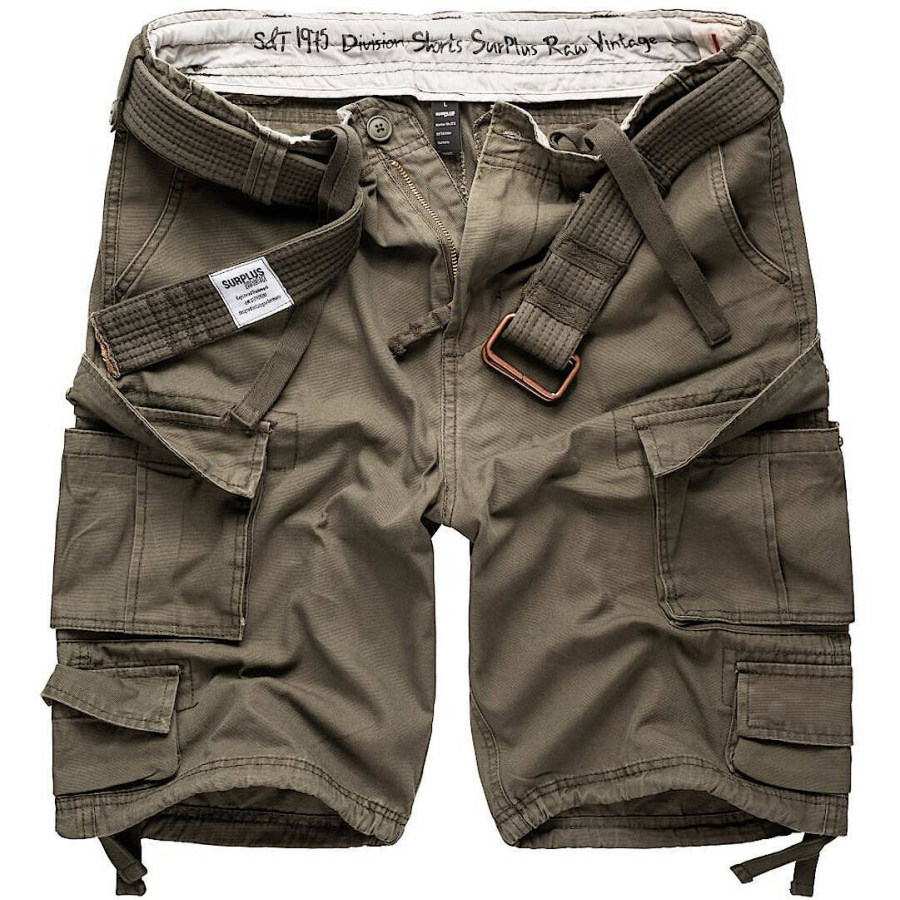 

Men's Vintage Wash Multi-Pocket Wear-Resistant Cargo Shorts