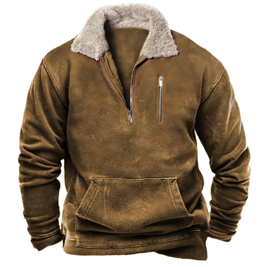 

Sudadera De Manga Larga Con Solapa De Forro Polar Informal Para Hombre Al Aire Libre