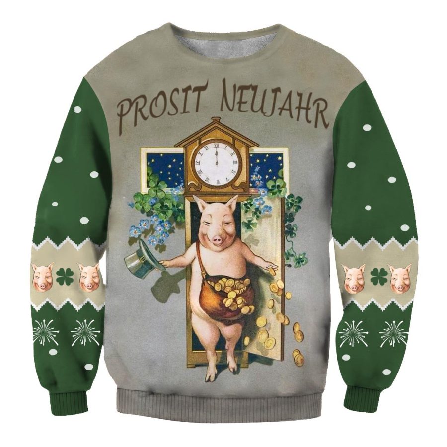 

Herren Prosit Neujahr Silvester Pig Clover Print Rundhals-Sweatshirt
