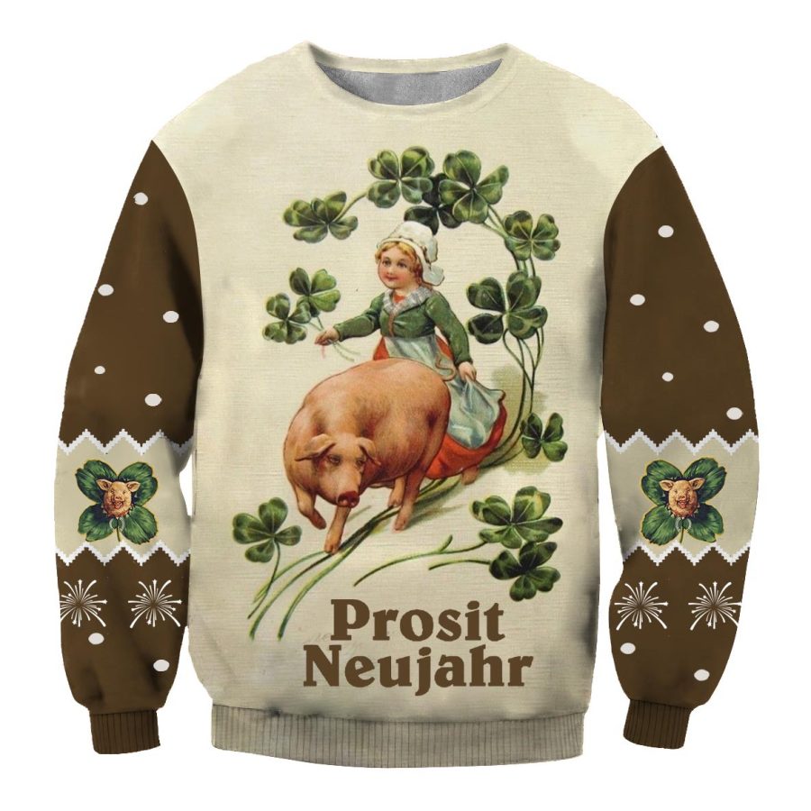 

Herren Prosit Neujahr Silvester Pig Clover Print Rundhals-Sweatshirt