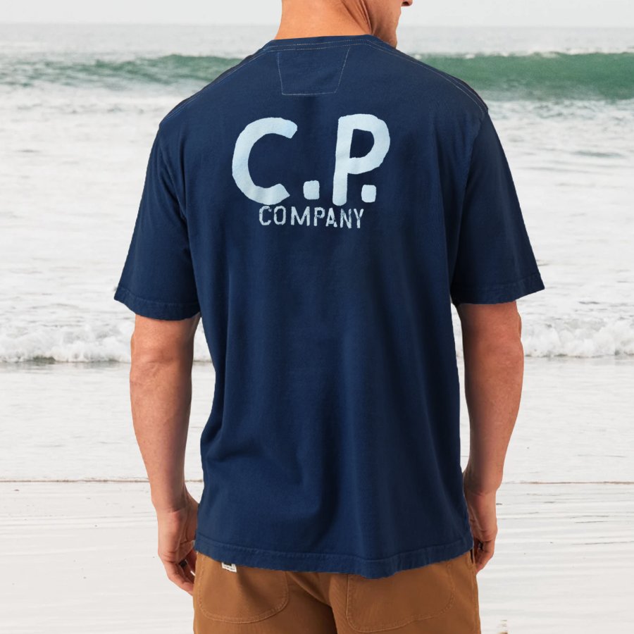 

T-shirt De Surf De Plage à Manches Courtes Et Col Rond Imprimé Vintage CP COMPANY Pour Hommes