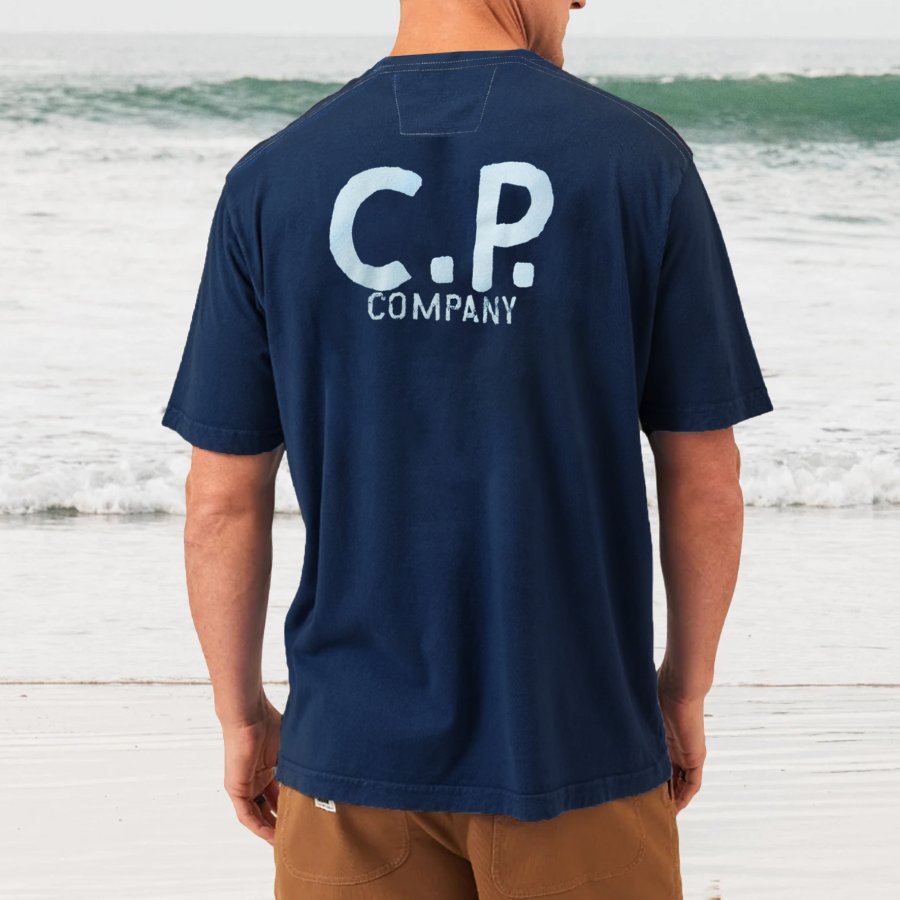 

Herren Vintage CP COMPANY Bedrucktes Kurzarm-Strand-Surf-T-Shirt Mit Rundhalsausschnitt