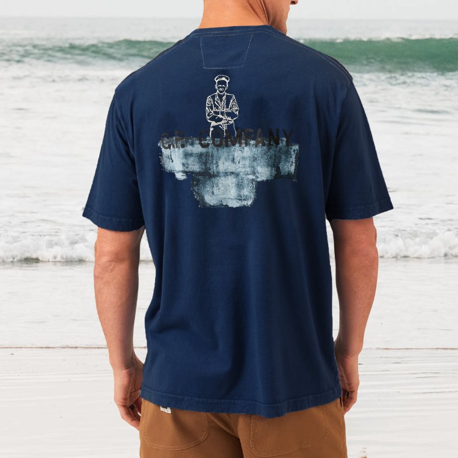 

Herren Vintage CP COMPANY Bedrucktes Kurzarm-Strand-Surf-T-Shirt Mit Rundhalsausschnitt
