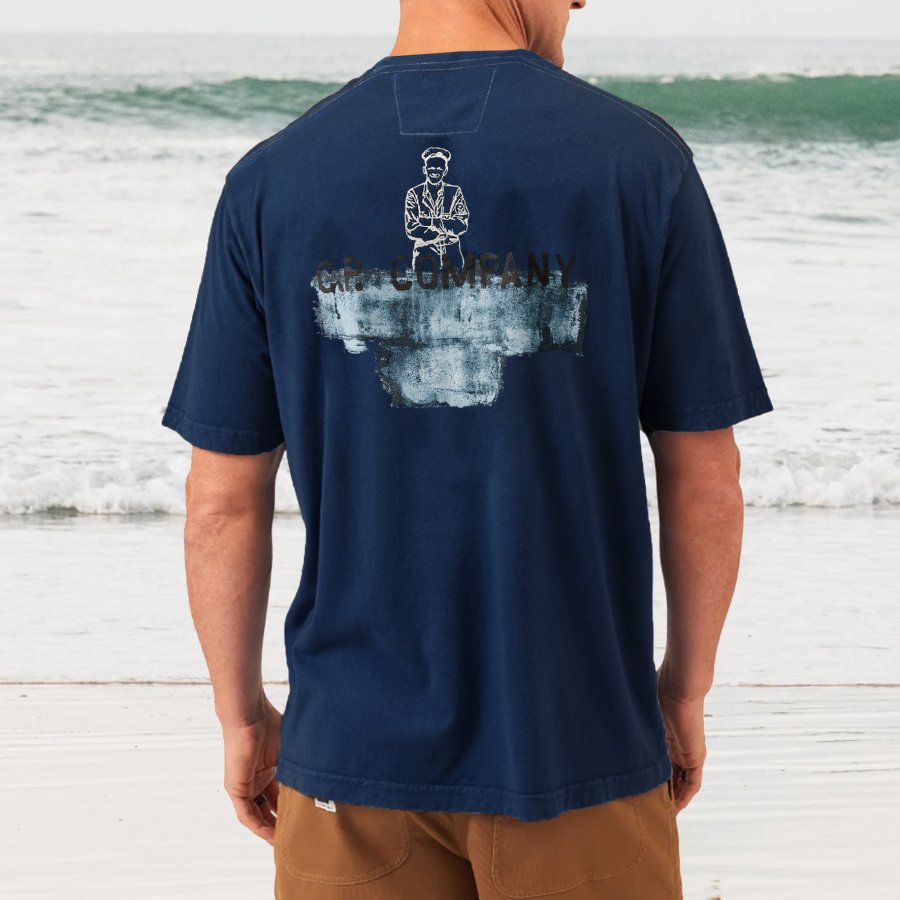 

T-shirt De Surf De Plage à Manches Courtes Et Col Rond Imprimé Vintage CP COMPANY Pour Hommes