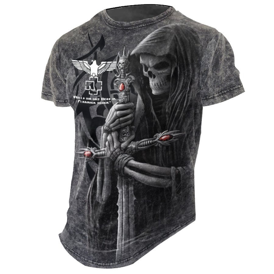 

Men's Vintage Skull Rammstein Rock Band Print Daily Short Sleeve Crew Neck T-Shirt