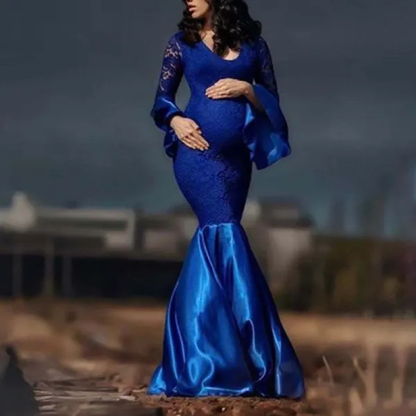Maternity Lace Long Sleeve Mermaid Tail Dress - Lukalula.com 