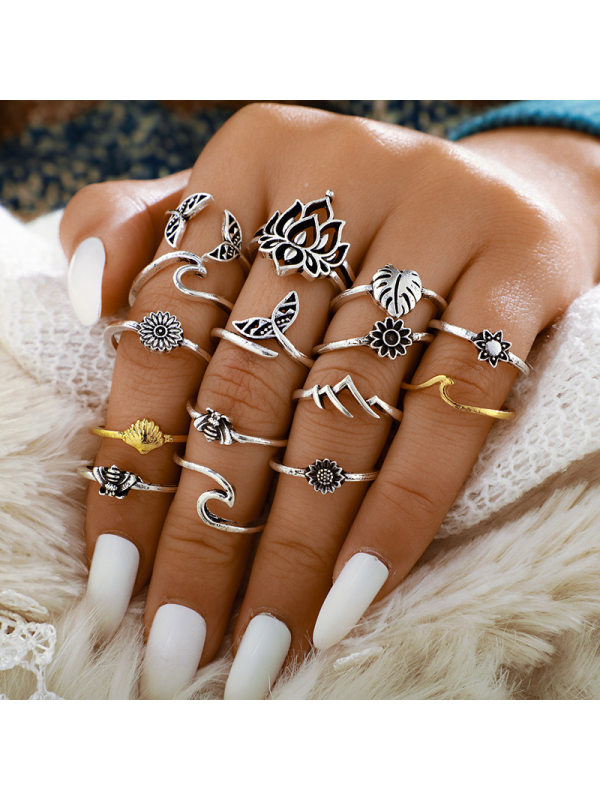 Foreign trade ethnic style 15-piece joint ring geometric ring - Inkshe.com 