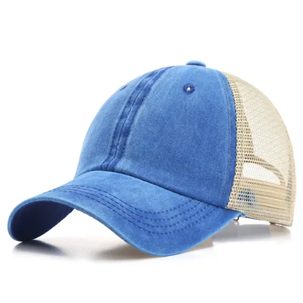 Men and women couples washed cotton denim mesh cap sun shade cap - Leanarea.chimpone.com 