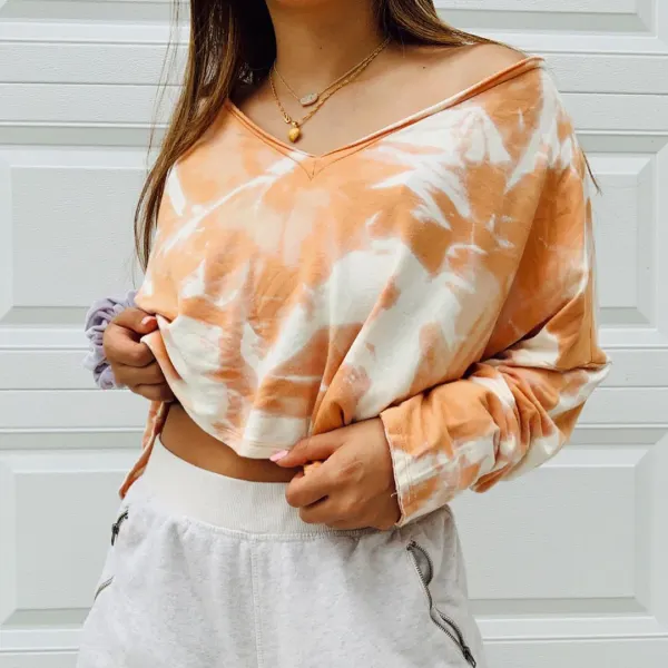 Basic Casual Long Sleeve Pullover Tie-Dye T-shirt - Leanarea.chimpone.com 