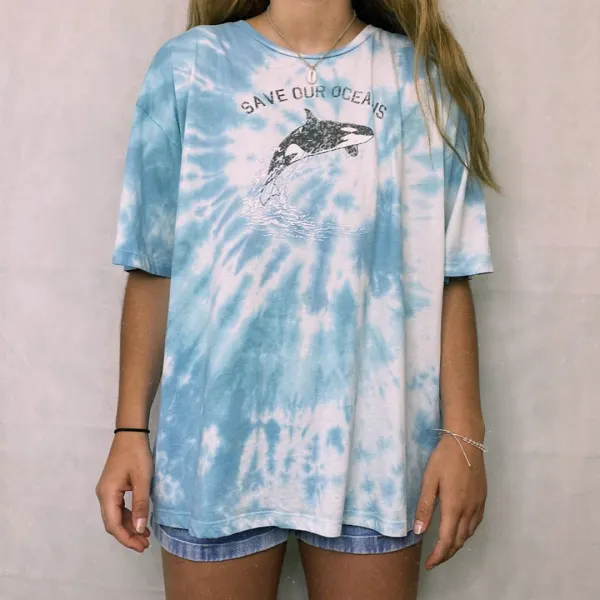 Casual basic wild tie-dye graphic pullover T-shirt - Leanarea.chimpone.com 