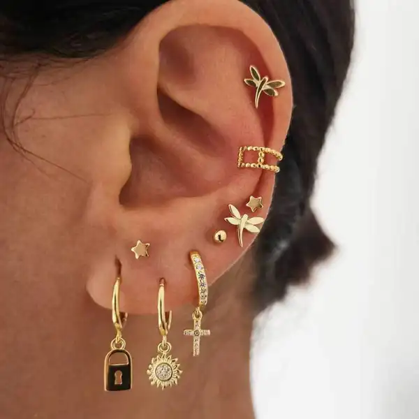 Dragonfly Cross Ear Stud Women's Suit - Leanarea.chimpone.com 