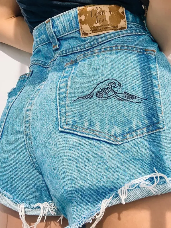 Basic casual embroidered graphic denim shorts - Inkshe.com 
