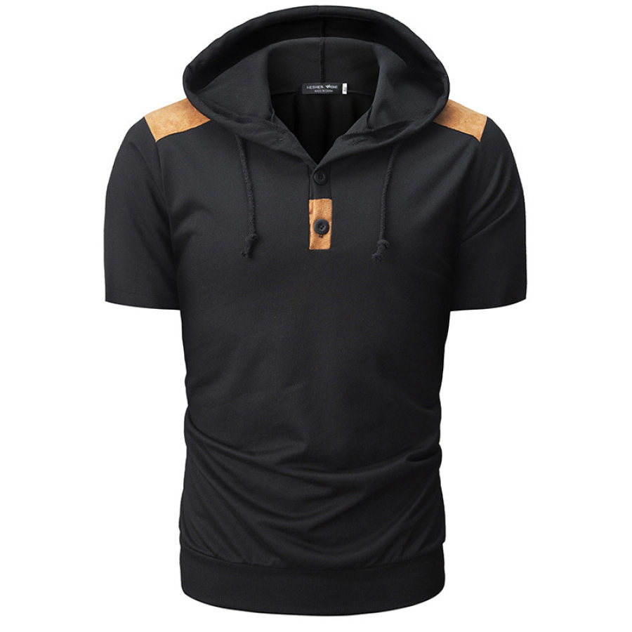 

Solid Color Hooded Button Casual T-Shirt