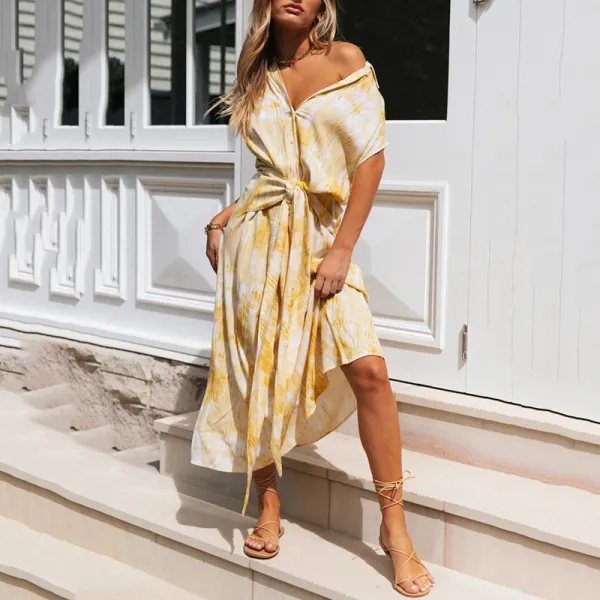 v-neck short sleeve tie-dye dress - Leanarea.chimpone.com 