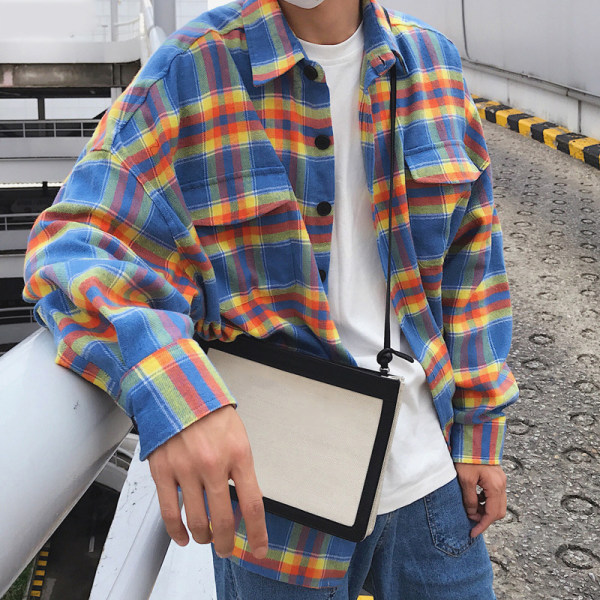 Men's Fashion Casual Rainbow Plaid Shirt YT034 Only 21.89 - giftmuscle.com