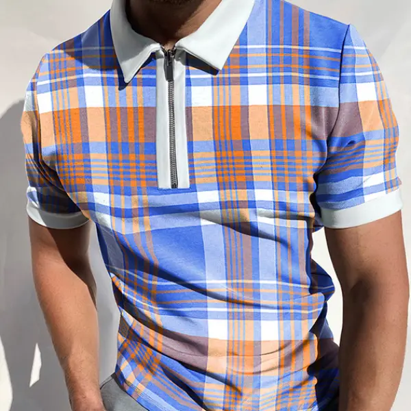 Checked texture short-sleeved polo shirt - Salolist.com