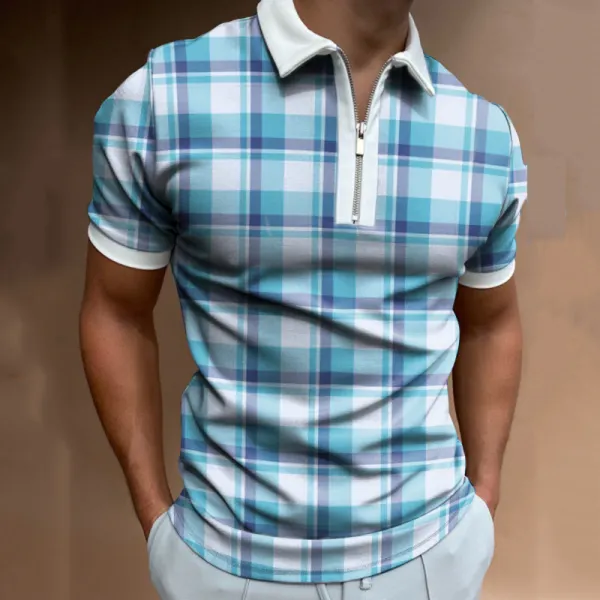 Checked Texture Short-sleeved Polo Shirt - Salolist.com 