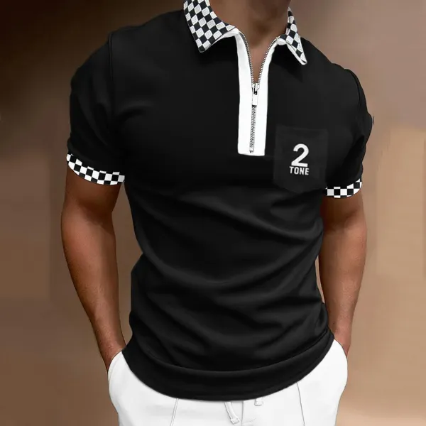 Men's Lapel Check Printed Fashion Gentleman POLO Shirt - Salolist.com 