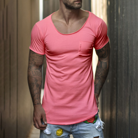 Casual solid color round neck T shirt