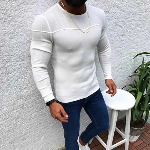 Men's autumn and winter slim long-sleeved round neck pullover sweater