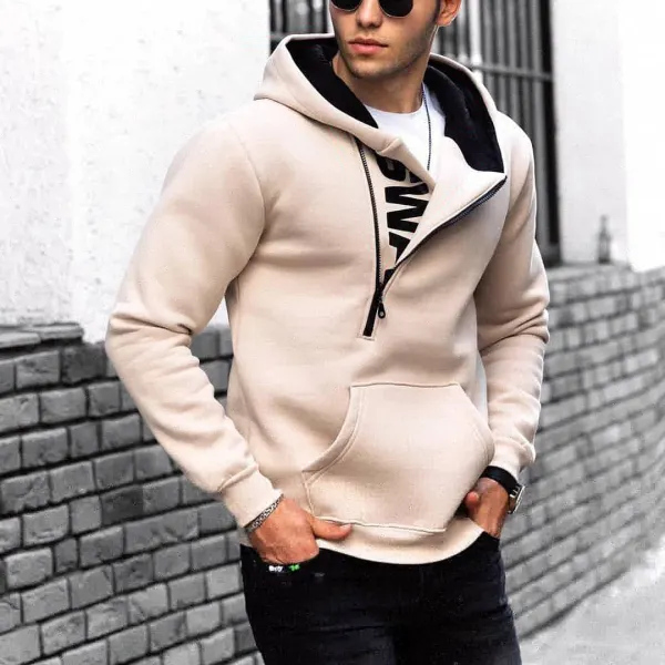 Men's creative solid color printed long-sleeved hooded furry sweater - Leanarea.chimpone.com 