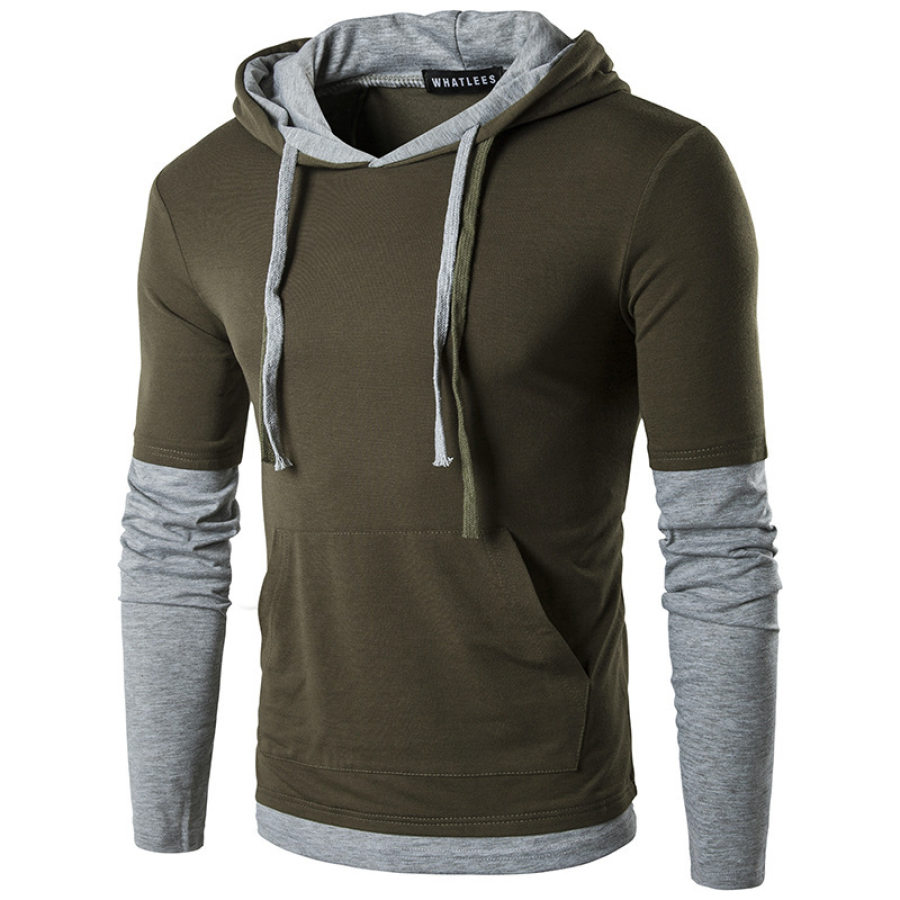 

Men's outdoor stitching hooded T-shirt