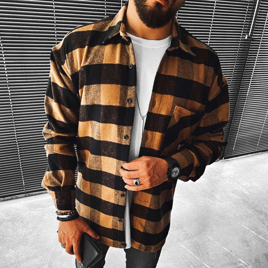 

Casual fashion plaid long sleeve shirt jacket