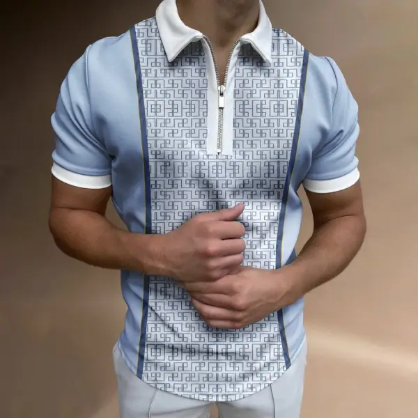 Maze graphic print fashion casual polo shirt - Sanhive.com 
