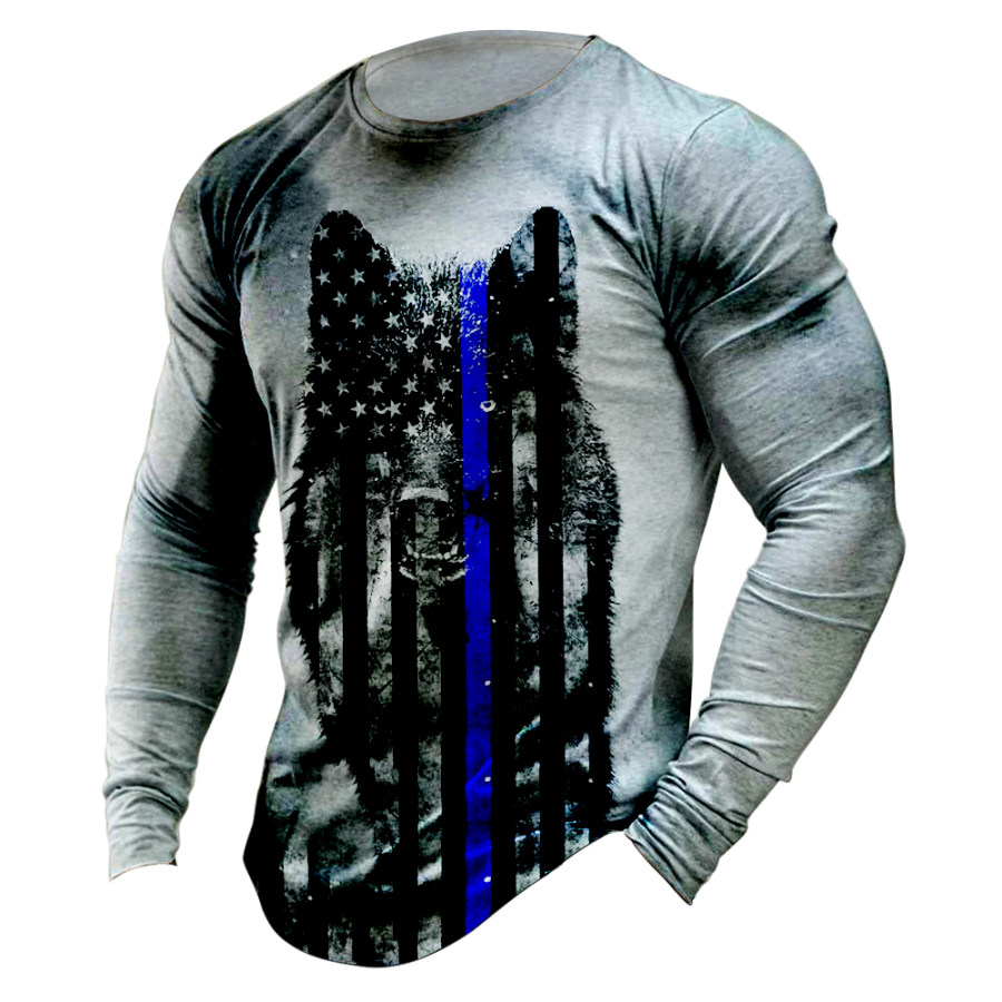 

Men's Flag Night Wolf Long Sleeve T-Shirt