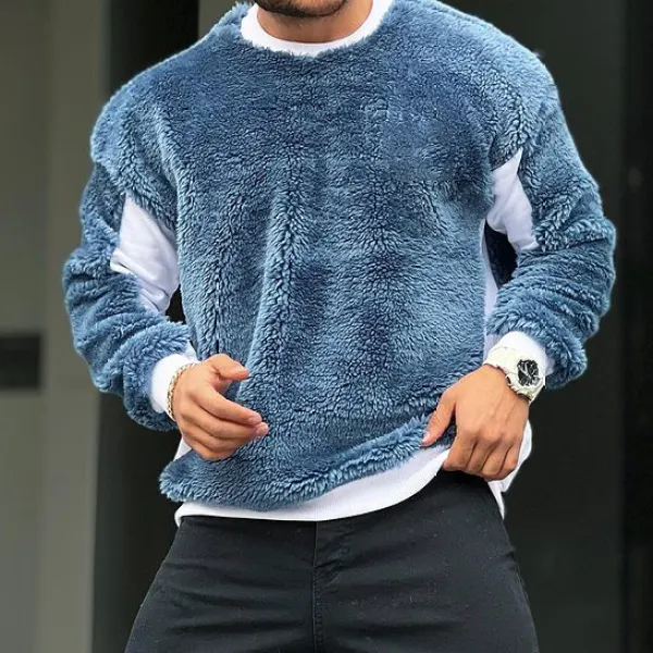 Lamb Velvet Stitching Crew Neck Sweatshir - Kalesafe.com 