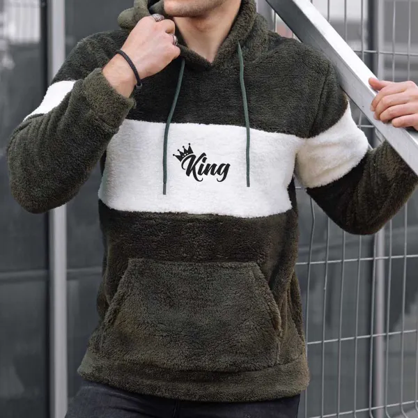 King Embroidered Lamb Velvet Hooded Sweatshirt - Sanhive.com 