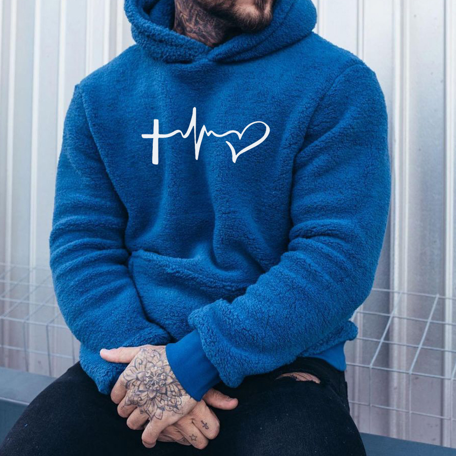 Cross Embroidered Lamb Velvet Hooded Sweatshirt