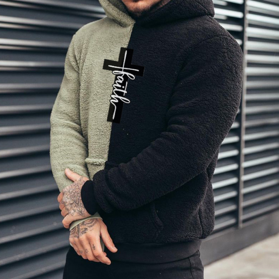 

Jesus Cross Embroidered Lamb Wool Hooded Sweatshirt