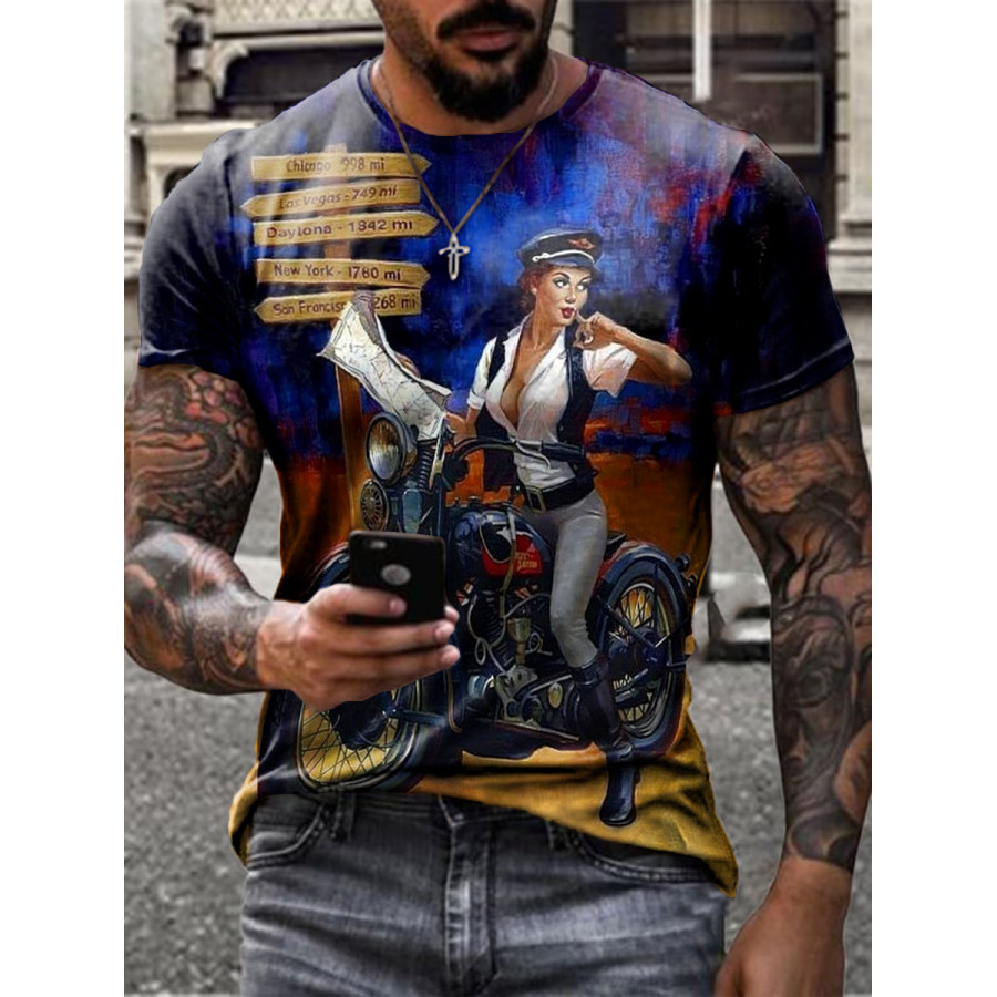 

Camisetas De Manga Curta Com óleo De Motor De Motocicleta Gola Redonda