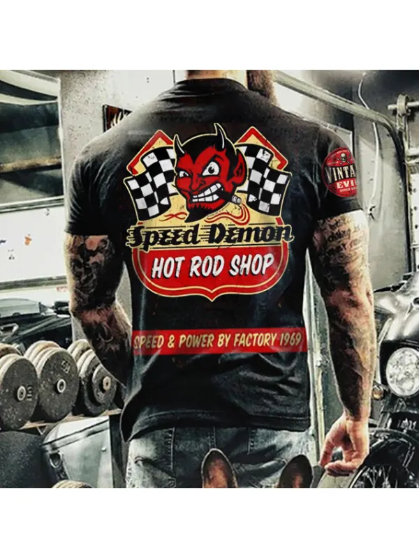 Mens Speed Demon Motorcycle Print Fashion T-shirt - Ootdmw.com 