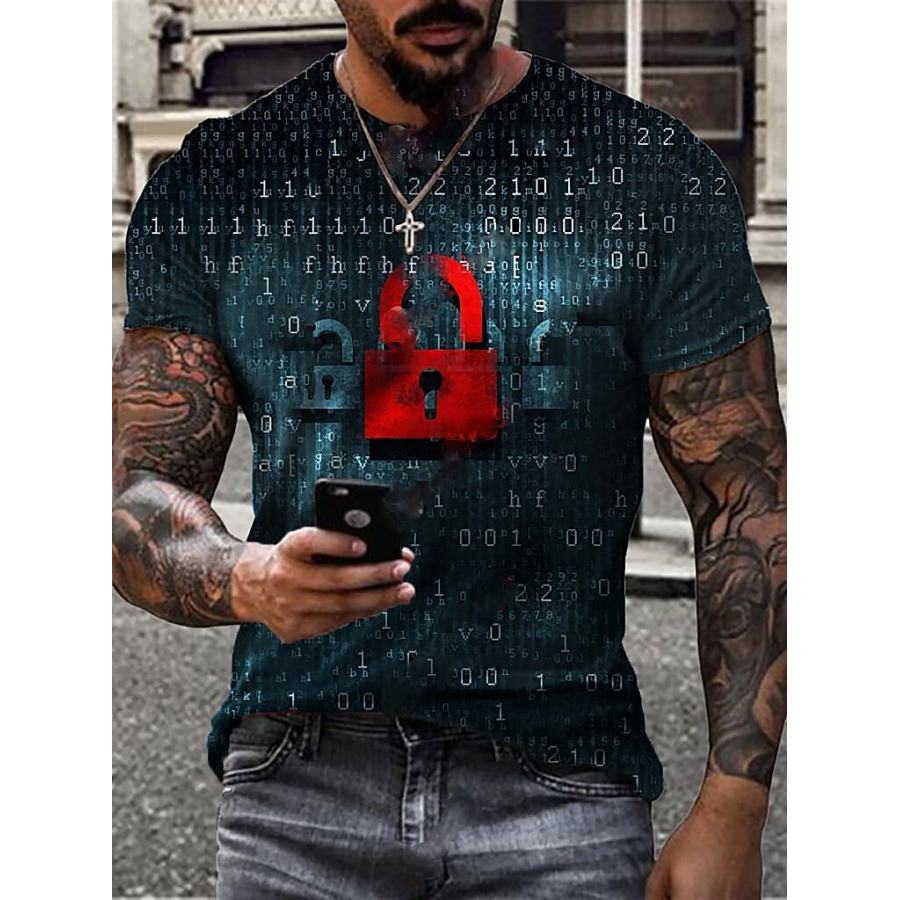 

Mens Cyber Language Lock Art Print Crew Neck T-shirt