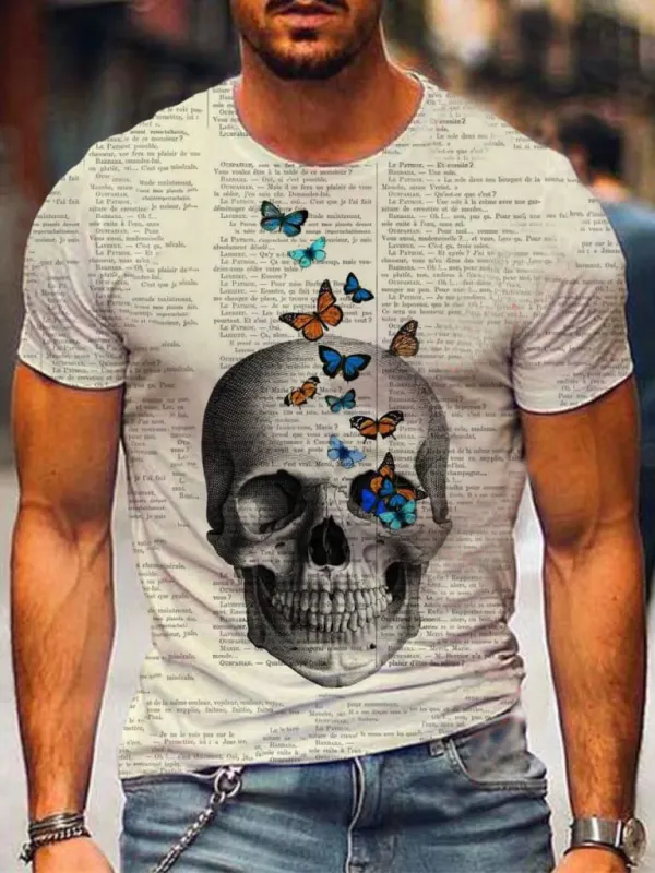 Designer Newspaper Art Skull Print T-shirt - Anrider.com 