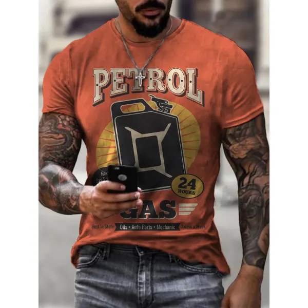 Retro Gas Station Print T-shirt - Ootdyouth.com 