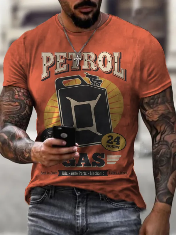 Retro Gas Station Print T-shirt - Anrider.com 