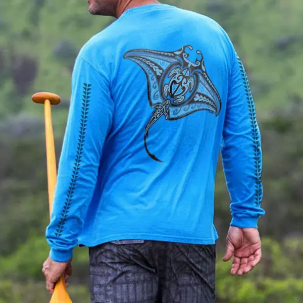 Long Sleeve Ehukai Manta Blue Hawaii Classic T-shirt - Salolist.com 