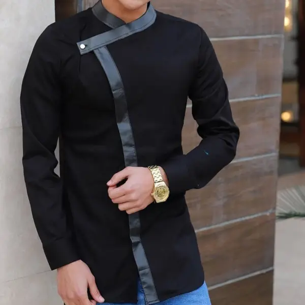 Men's Asymmetric Patchwork Long Sleeve Shirt - Villagenice.com 