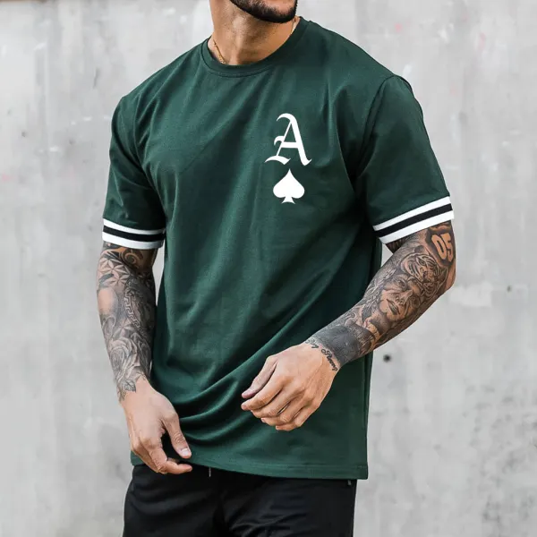 Playing Card A Stripe Contrast Short Sleeve T-Shirt - Kalesafe.com 
