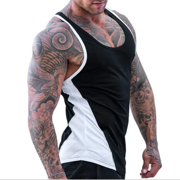 Men's Contrast Color Patchwork Sports Fitness Top Tank - Kalesafe.com 