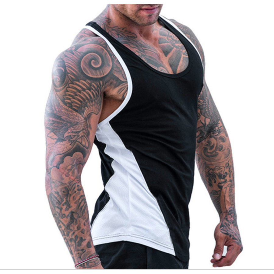 

Kontrastfarbenes Patchwork-Sport-Fitness-Oberteil Für Herren