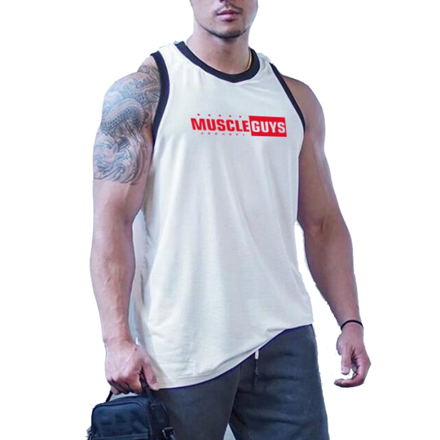

Men's Contrast Print Mesh Quick Dry Sports Fitness Tank Top