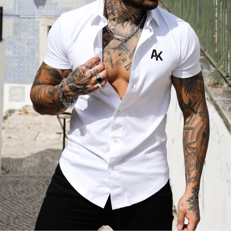 

Men's Fashion AK Print Casual Slim Short Sleeve Shirt