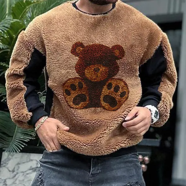 Casual Teddy Panel Plush Sweatshirt - Faciway.com 