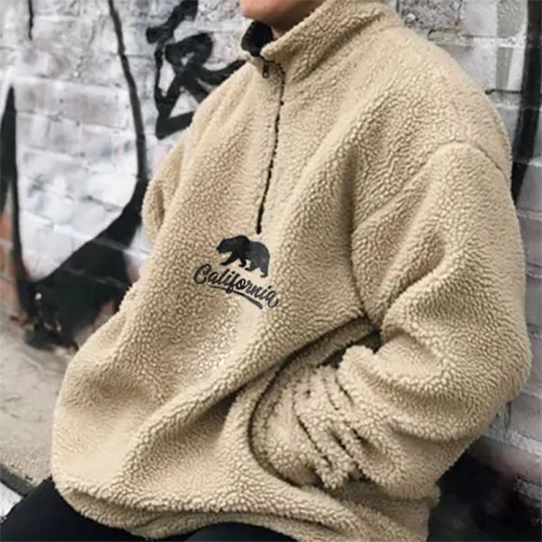 CALIFORNIA Bear Besticktes Lammsamt-Sweatshirt Für Herren - Faciway.com 